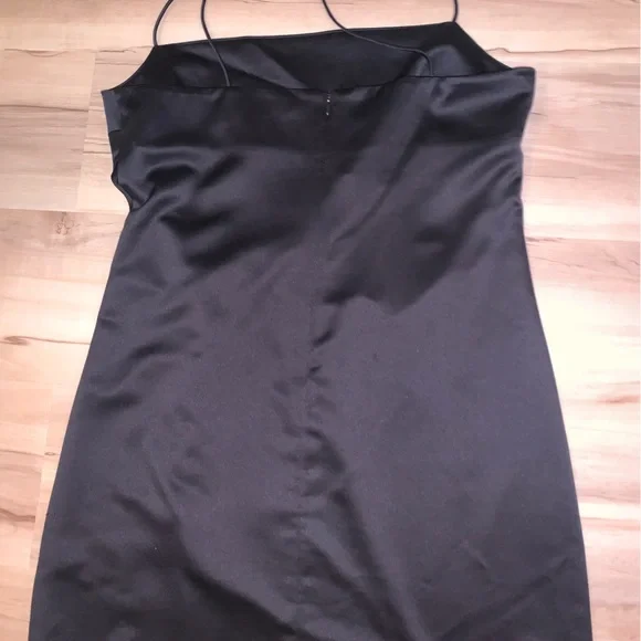 BLACK SATIN SPAGHETTI STRAP MINI DRESS - Picture 4 of 4